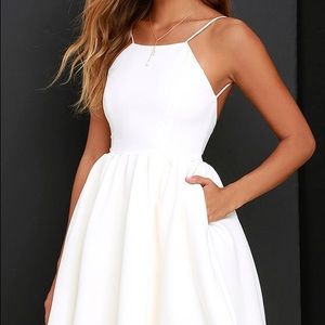 Lulu’s Chic Freely Backless Skater Dress in White